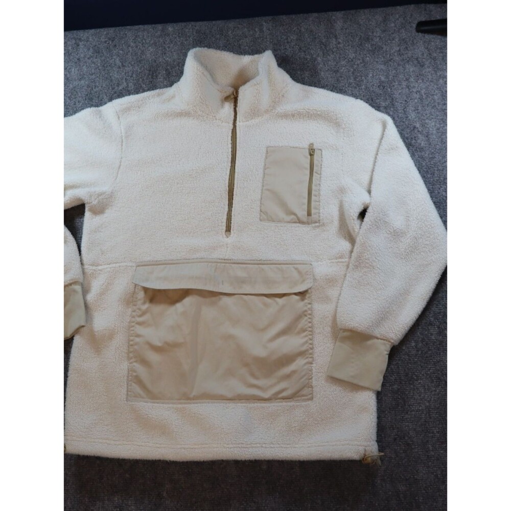 Aerie OFFLINE Womens S Cream Sherpa Fleece Quarter Zip Pullover Jacket